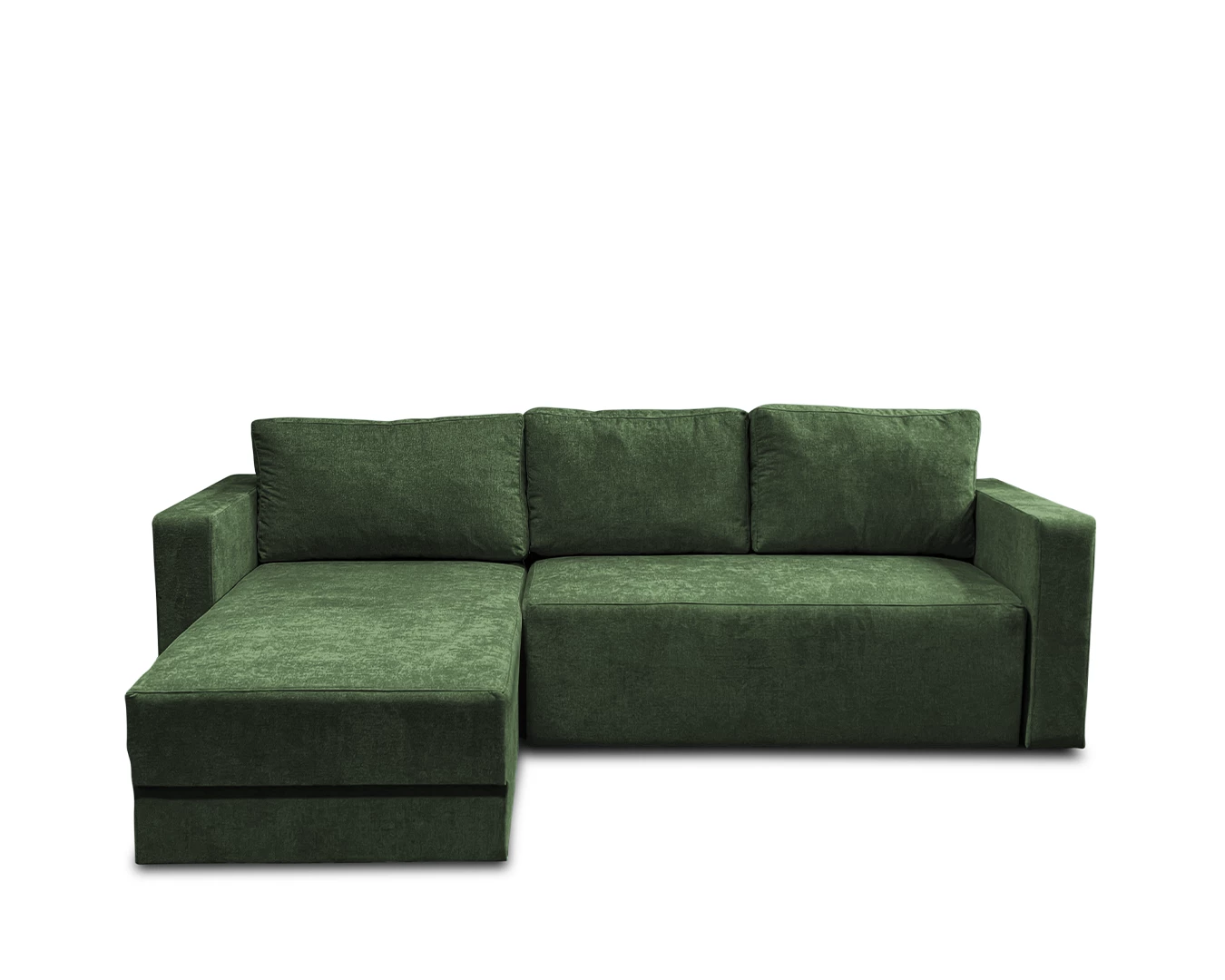 Ugaona garnitura Dora na razvlačenje zelena tkanina, pogled spreda