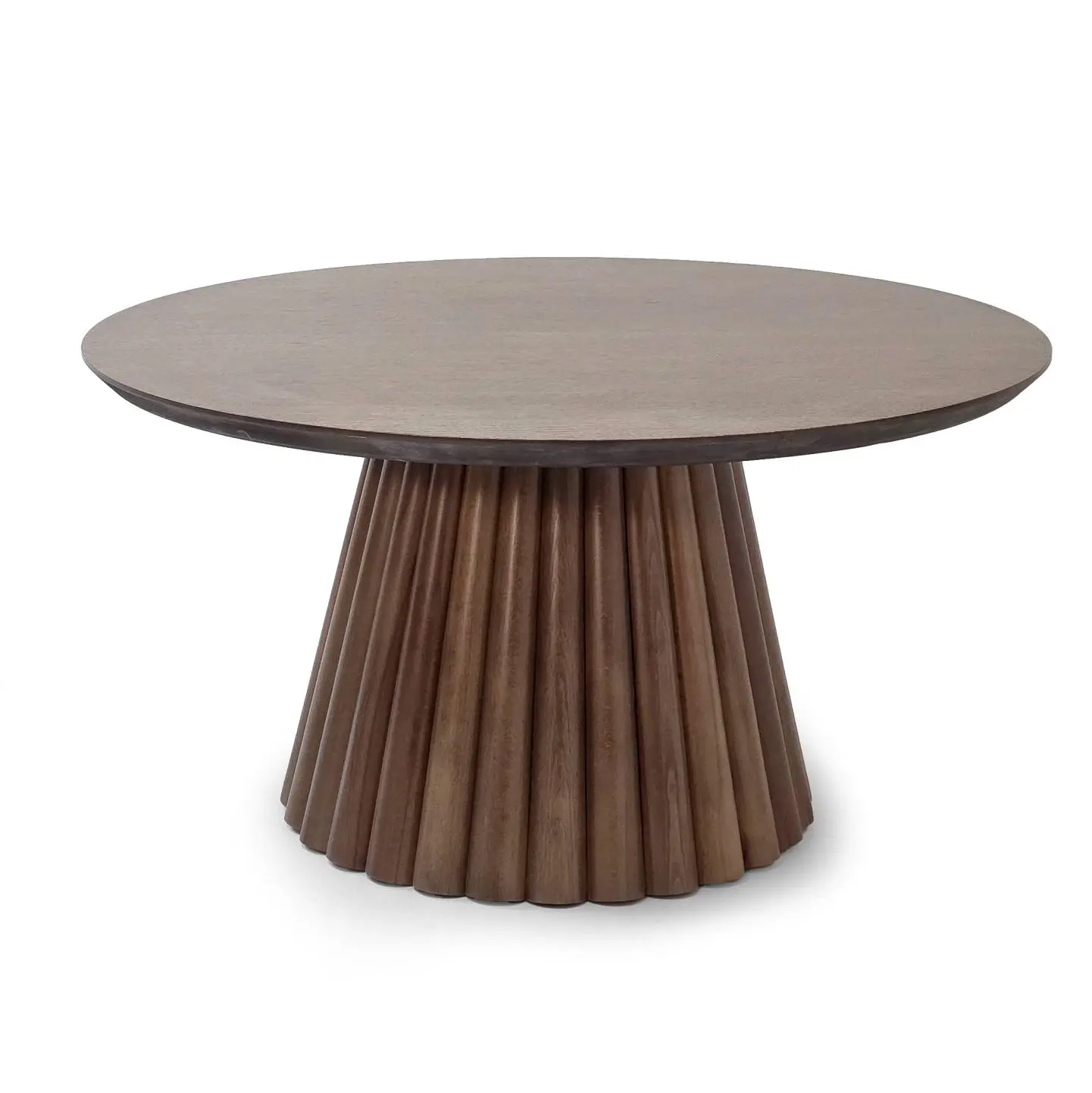 Klub sto Polo okrugli drveni sa rebrastim postoljem pogled spreda