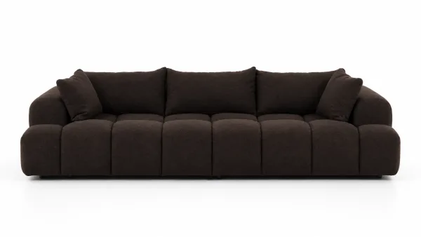 Sofa Nina – fiksna sofa dubokog sedišta sa slobodnim jastucima u naslonu, pogled spreda